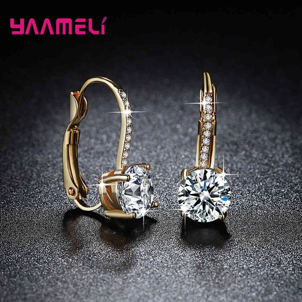 Exquisite Cubic Zirconia 925 Sterling Silver Earrings in Gold Color