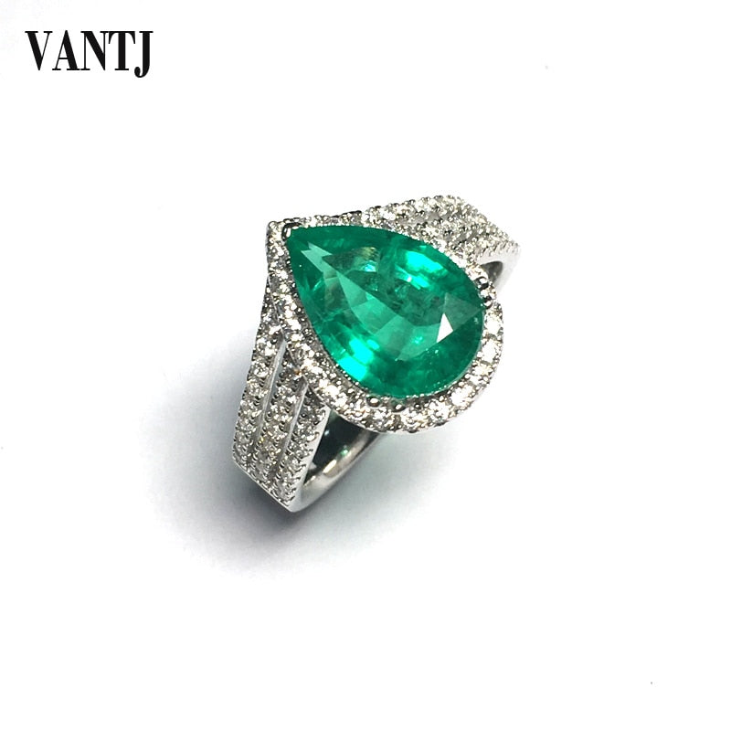 VANTJ Real 10K Gold Rings Lab Grown Colombia Hydrothermal Created Emerald CCE\ Moissanite Fine Jewelry Women Party Wedding Gift\""