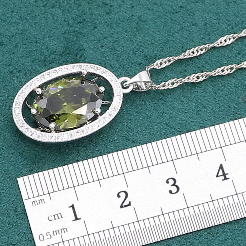 Sterling Silver Green Peridot Jewelry Set for Women