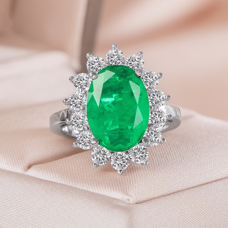 925 Sterling Silver Green Emerald Gemstone Ring for Women