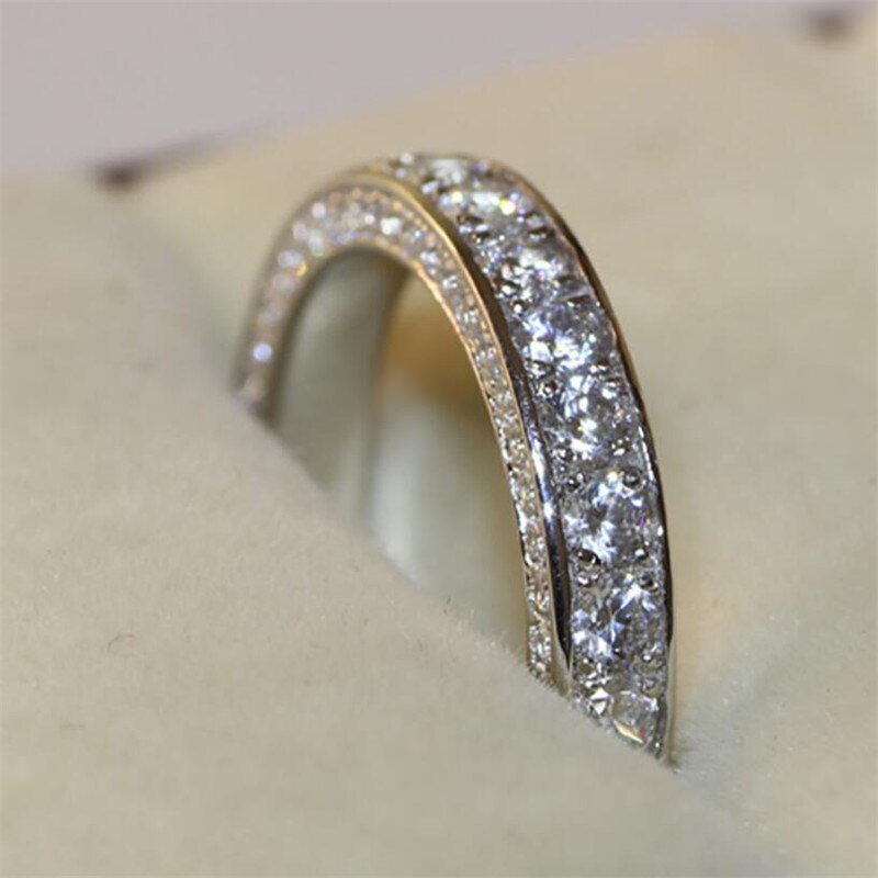 Size 5-10 Top Sell Vintage Jewelry 925 Sterling Silver Full Round Cut White Topaz CZ Diamond Promise Women Wedding Circle Ring