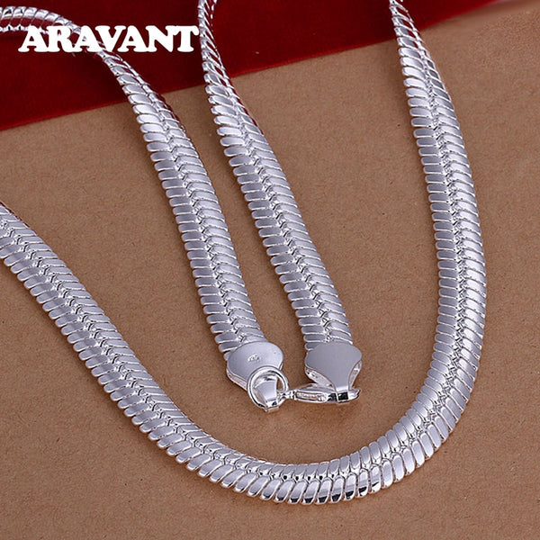 Sterling Silver 10MM 20inch Flat Snake Chain Necklace for Men and Women