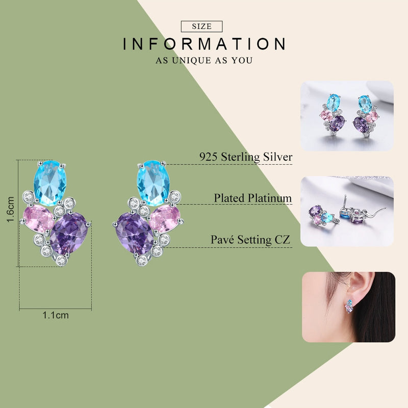 Sterling Silver Colorful Zircon Geometric Earrings for Women