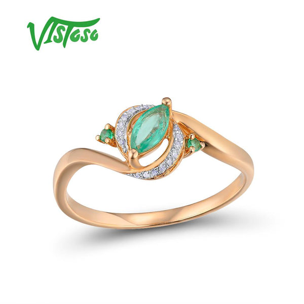 14K Rose Gold Emerald and Diamond Ring for Women