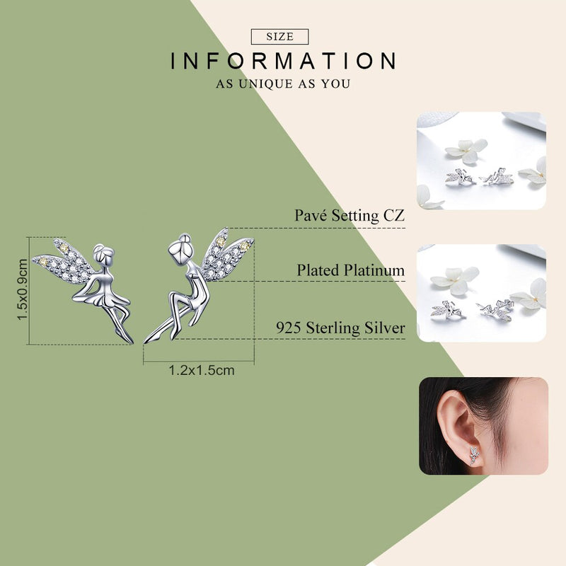 BAMOER Romantic Genuine 925 Sterling Silver Cute Fairy Elevs Stud Earring