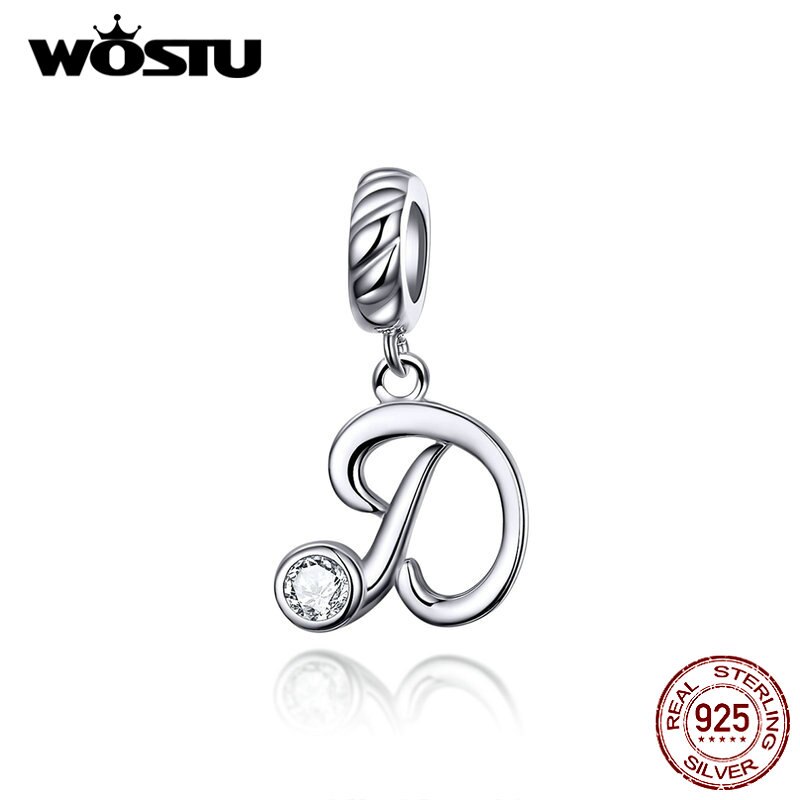 WOSTU 925 Sterling Silver Alphabet Letters Charms Fit Original Charm Bracelet Necklace