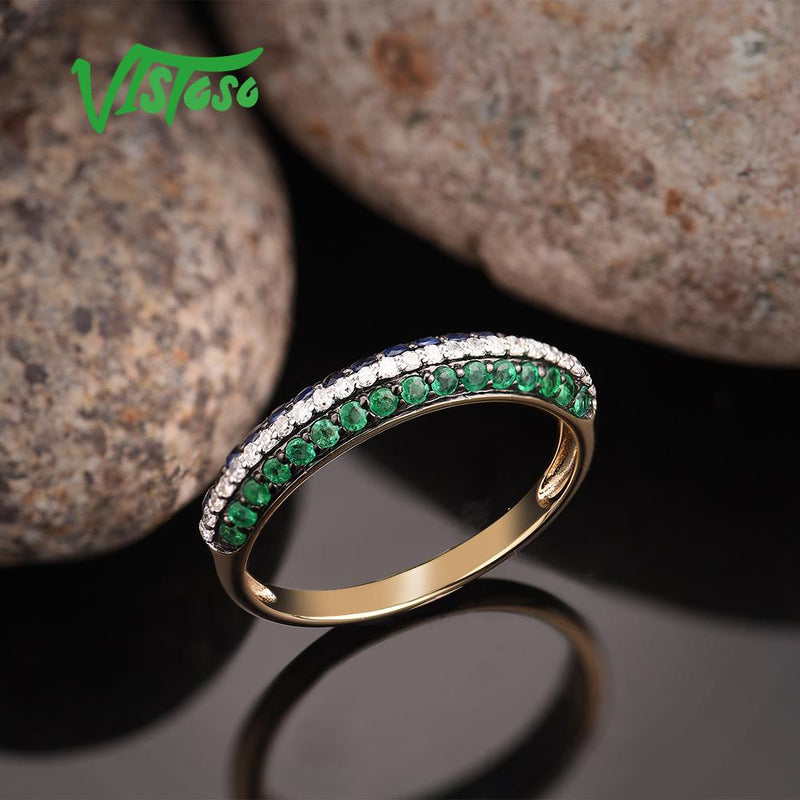 14K Yellow Gold Sapphire and Emerald Ring for Women