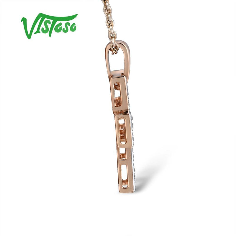 14K Rose Gold Diamond Hollow Cross Pendant for Women