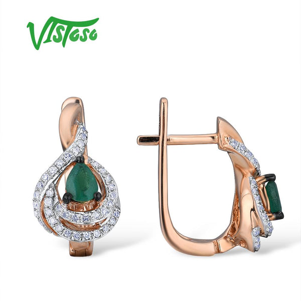 14K Rose Gold Emerald and Diamond Earrings for Women