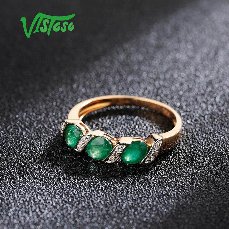 14K Rose Gold Diamond and Emerald Ring for Women