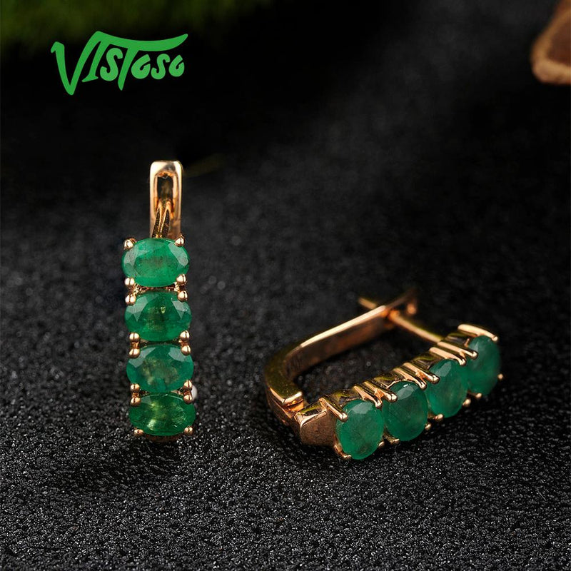 14K Rose Gold Emerald Stud Earrings for Women