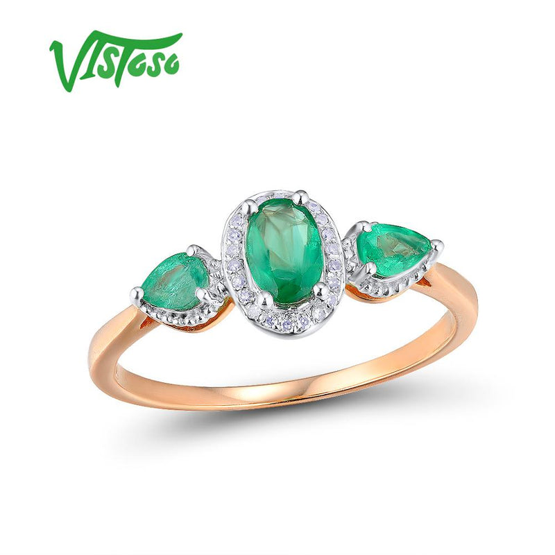 14K Rose Gold Emerald Diamond Ring for Women