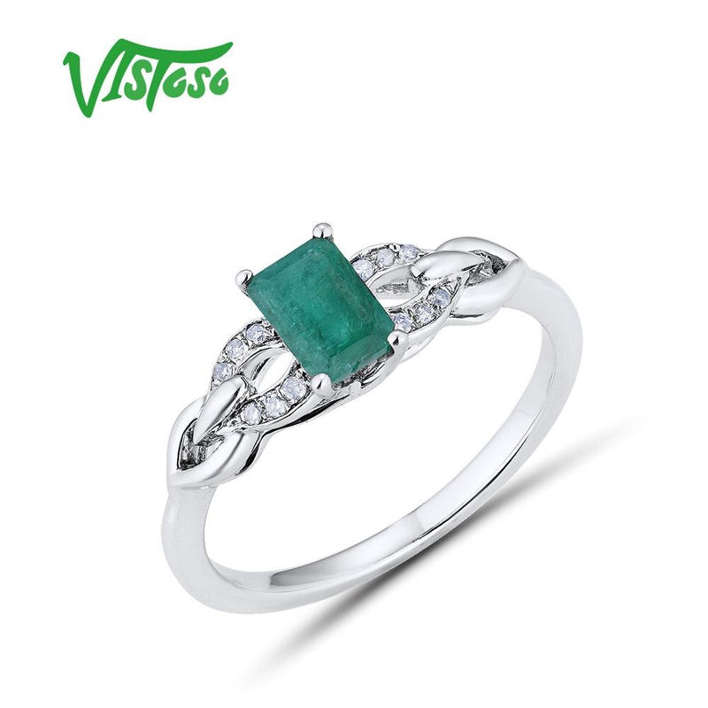 VISTOSO14K 585 White Gold Sparkling Diamond Octagon Emerald Luxury Ring