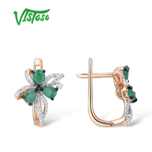 14K Rose Gold Emerald & Diamond Bowknot Earrings for Women