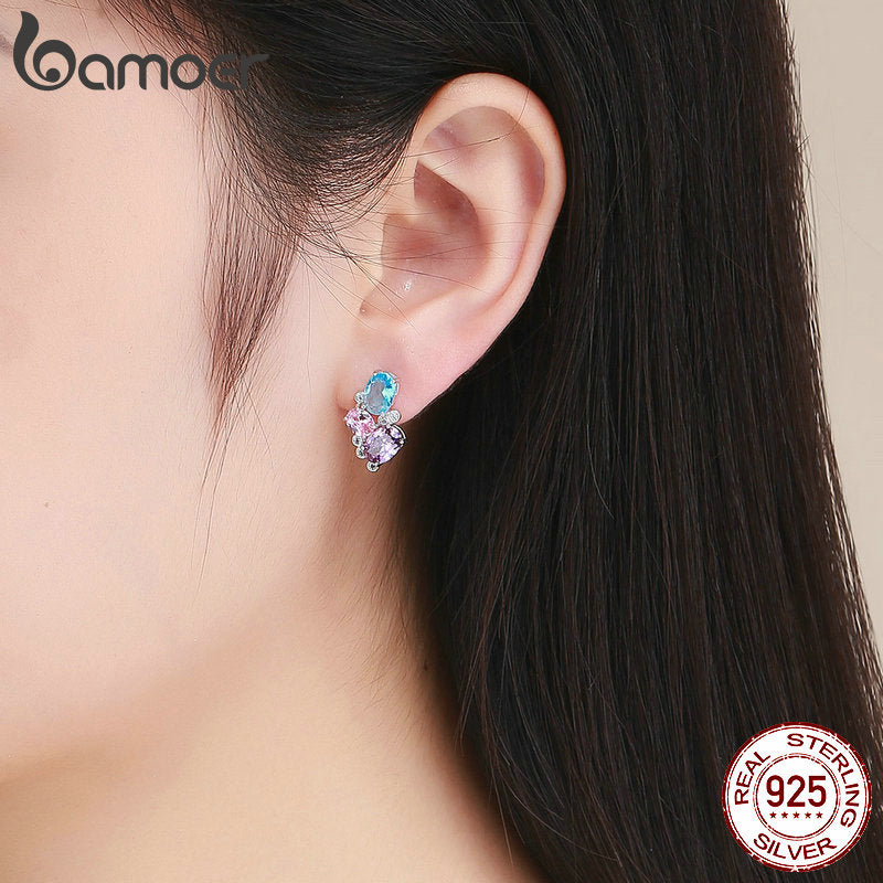 Sterling Silver Colorful Zircon Geometric Earrings for Women