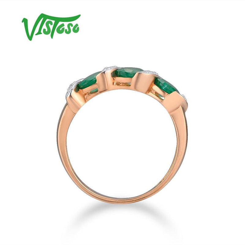 14K Rose Gold Diamond and Emerald Ring for Women