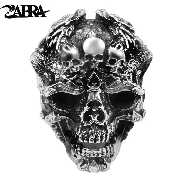 ZABRA Real 925 Sterling Silver Gothic Punk Rock Skull Ring Adjustable