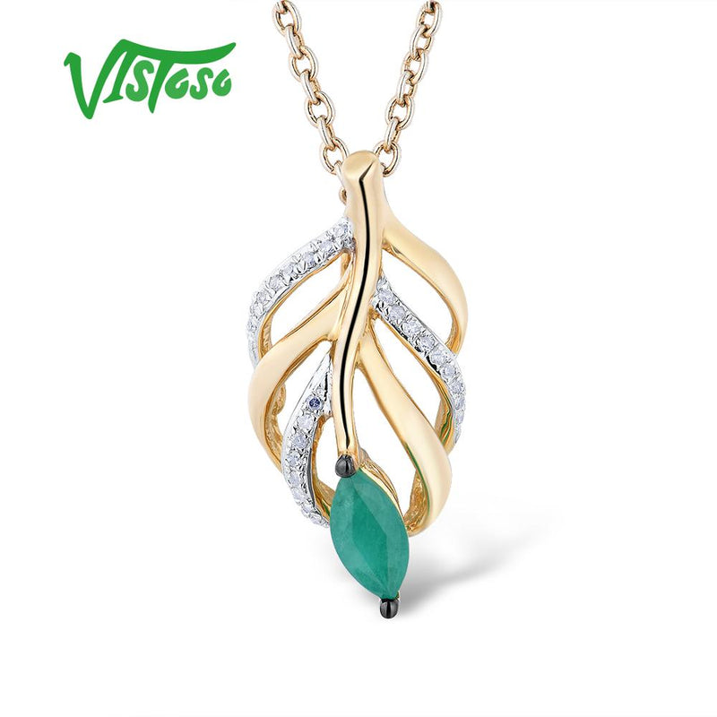 14K Yellow Gold Hollow Emerald and Diamond Pendant for Women