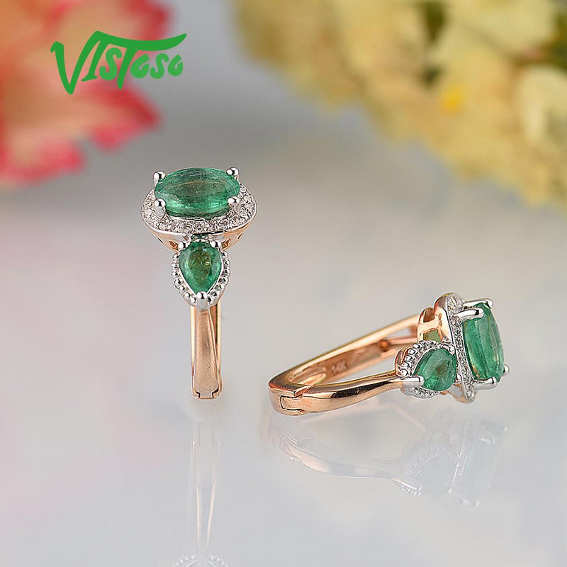 14K Rose Gold Emerald and Diamond Earrings for Women