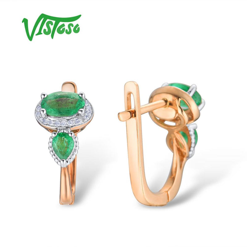 14K Rose Gold Emerald and Diamond Earrings for Women