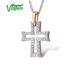 14K Rose Gold Diamond Hollow Cross Pendant for Women