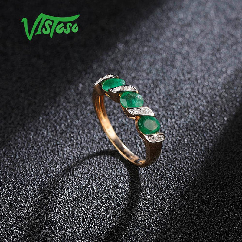 14K Rose Gold Diamond and Emerald Ring for Women