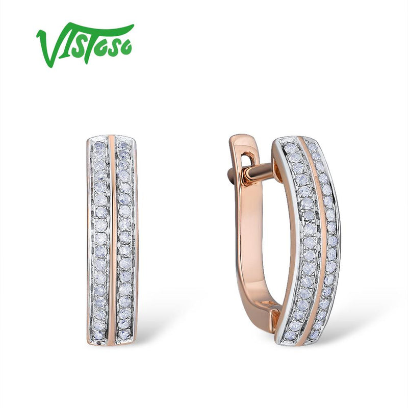 VISTOSO 14K 585 Rose Gold Sparkling Luxury Diamond Stud Earrings