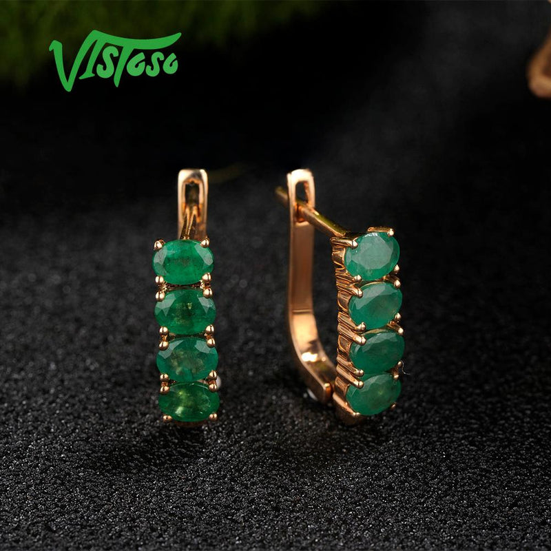 14K Rose Gold Emerald Stud Earrings for Women