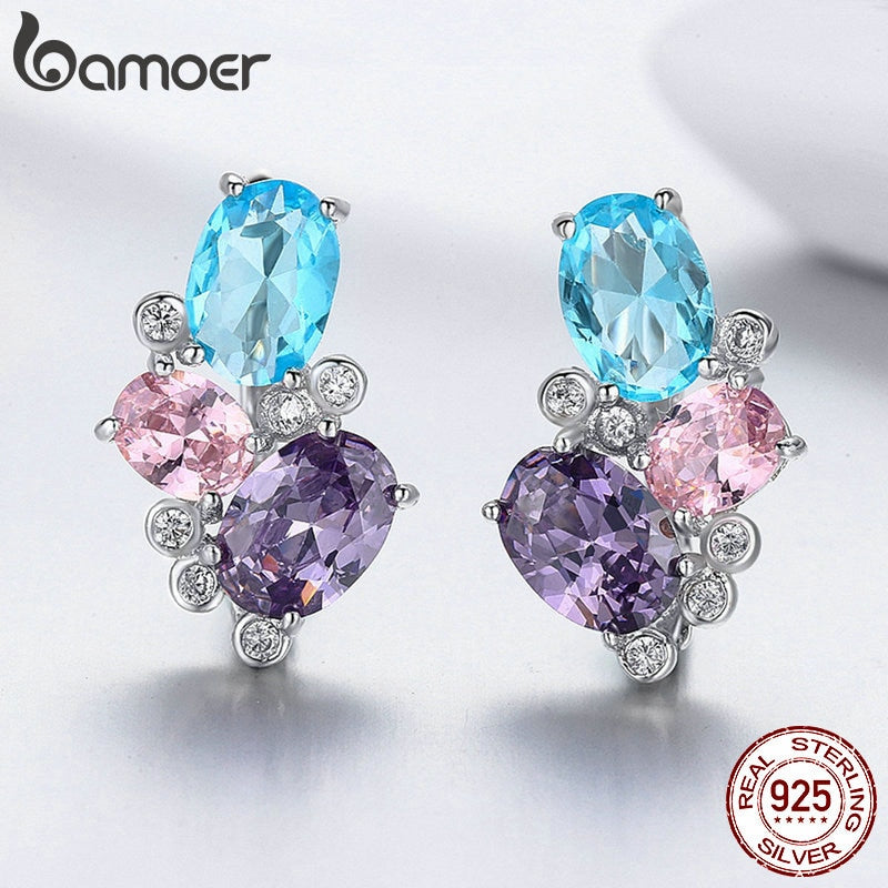 Sterling Silver Colorful Zircon Geometric Earrings for Women