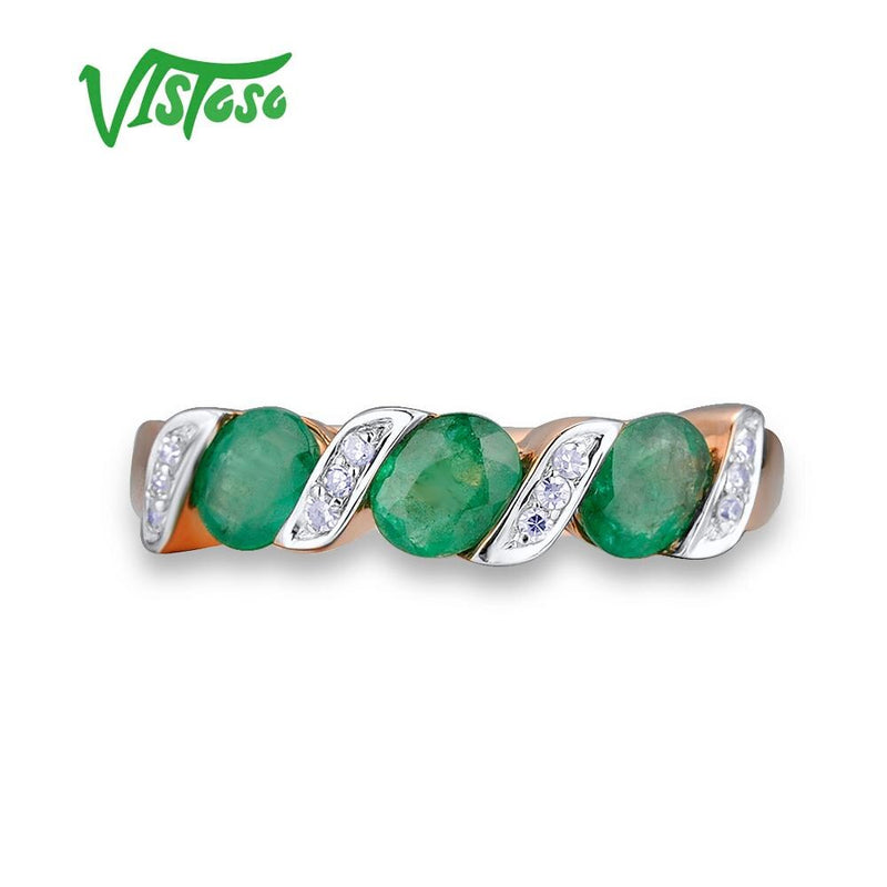 14K Rose Gold Diamond and Emerald Ring for Women