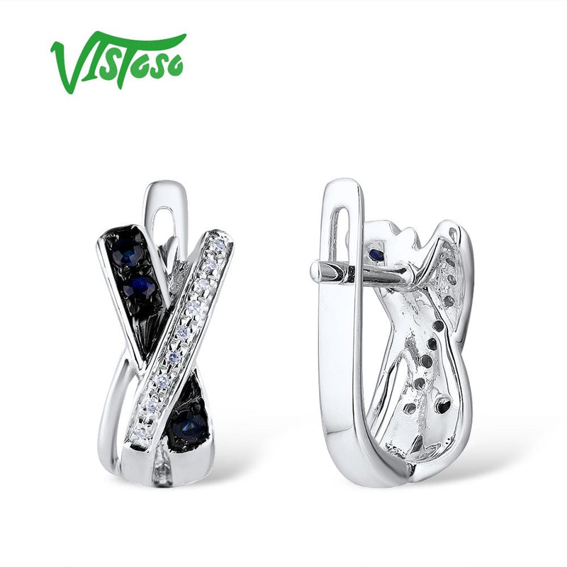 14K White Gold Blue Sapphire Diamond Earrings for Women