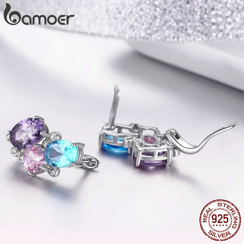 Sterling Silver Colorful Zircon Geometric Earrings for Women