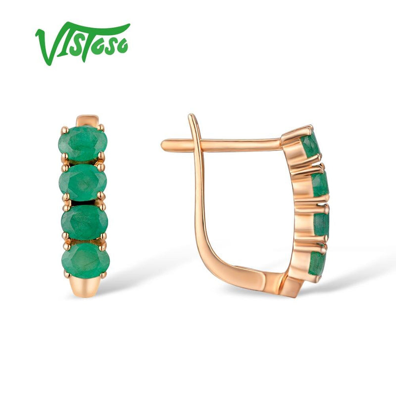 14K Rose Gold Emerald Stud Earrings for Women