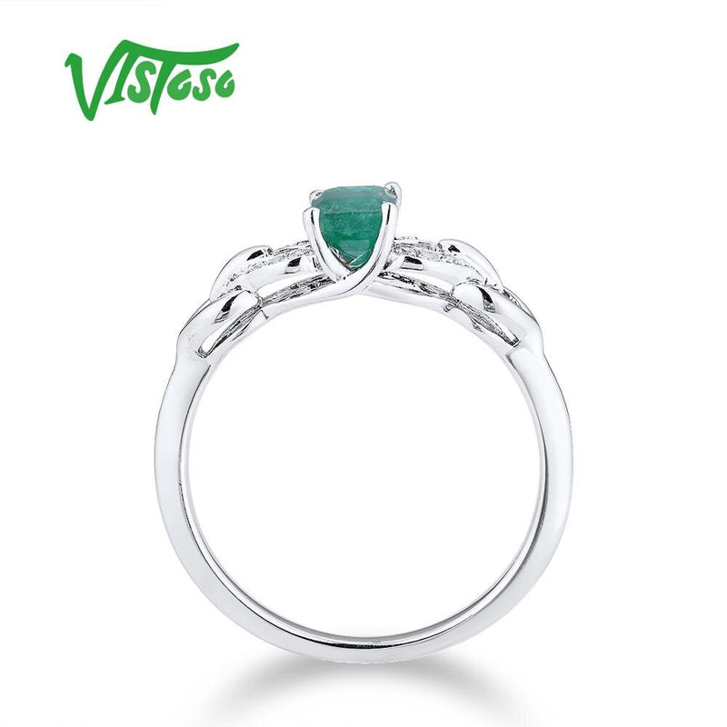 VISTOSO14K 585 White Gold Sparkling Diamond Octagon Emerald Luxury Ring
