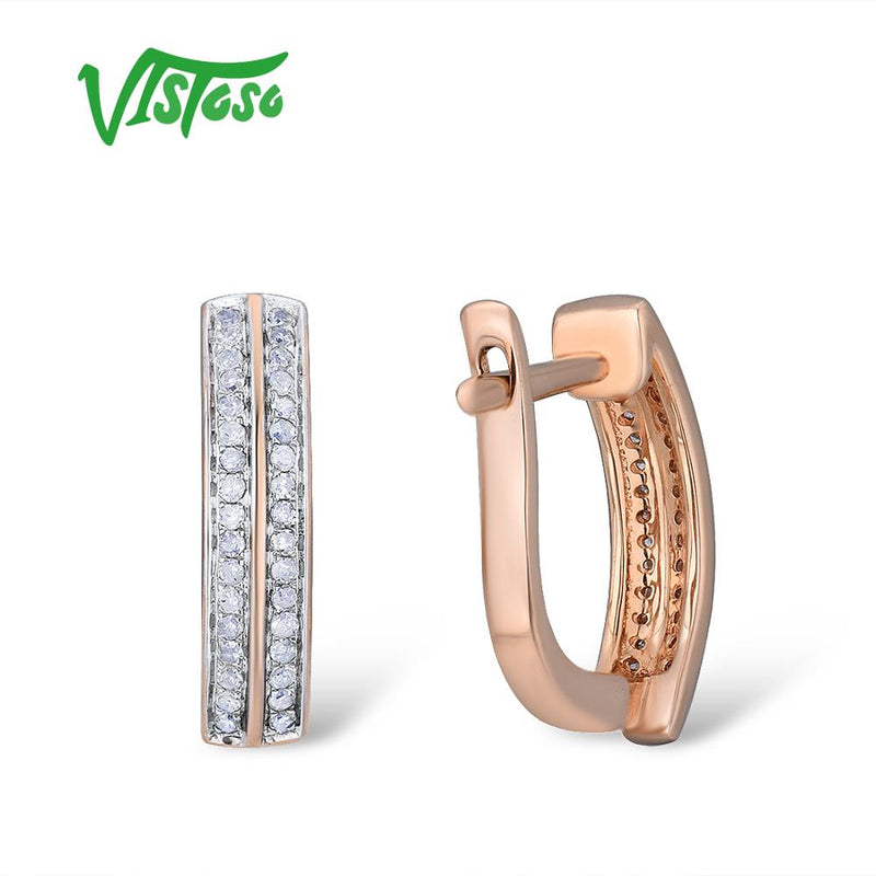 VISTOSO 14K 585 Rose Gold Sparkling Luxury Diamond Stud Earrings