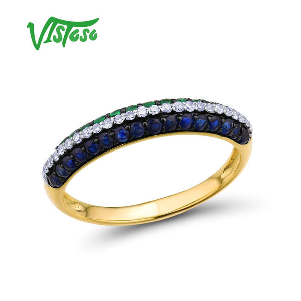 14K Yellow Gold Sapphire and Emerald Ring for Women