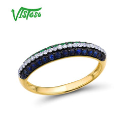 14K Yellow Gold Sapphire and Emerald Ring for Women