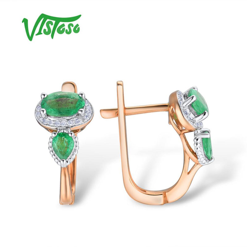 14K Rose Gold Emerald and Diamond Earrings for Women