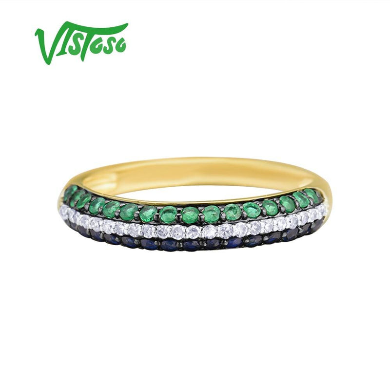 14K Yellow Gold Sapphire and Emerald Ring for Women