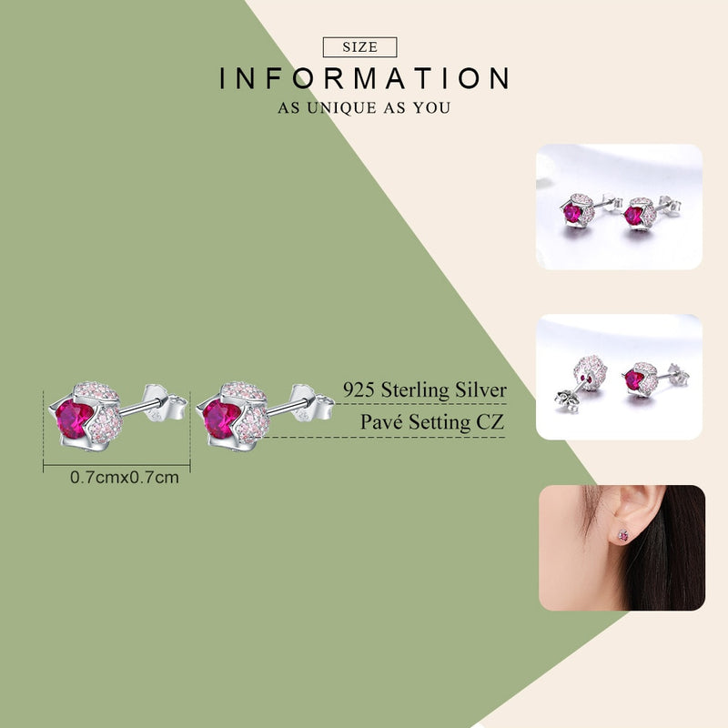 Sterling Silver Luminous Pink CZ Tulip Flower Bud Stud Earrings for Women