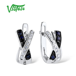 14K White Gold Blue Sapphire Diamond Earrings for Women