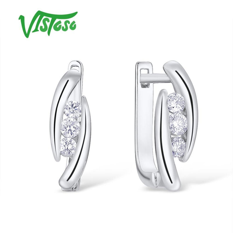VISTOSO 14K 585 White Gold Luxury Luminous Diamond Earrings
