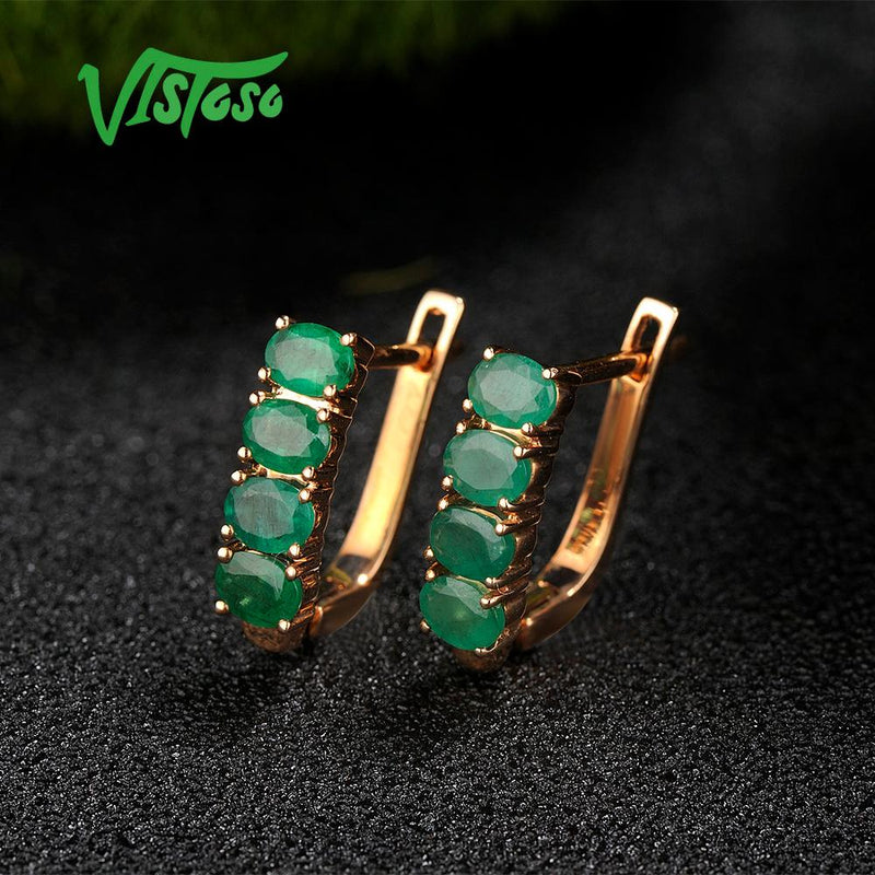 14K Rose Gold Emerald Stud Earrings for Women