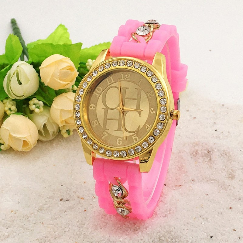 New Famous Brand Women Gold Alloy Chain Casual Quartz Watch Women Crystal Silicone Watches Relogio Feminino Ladies Clock Hot