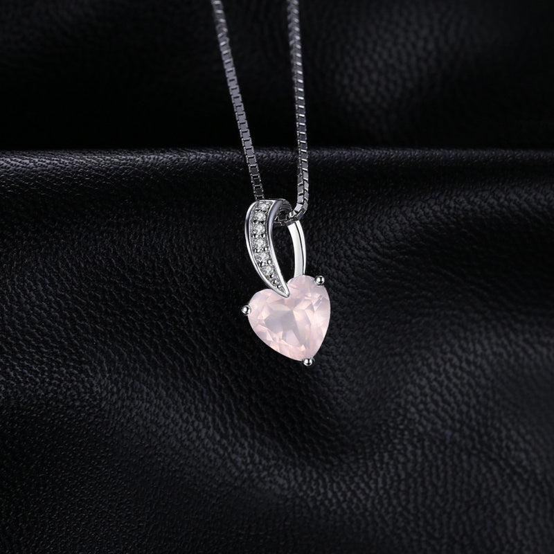 Sterling Silver Natural Pink Quartz Heart Pendant Necklace for Woman