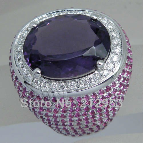 18K White Gold Amethyst and Diamond Engagement Ring for Women