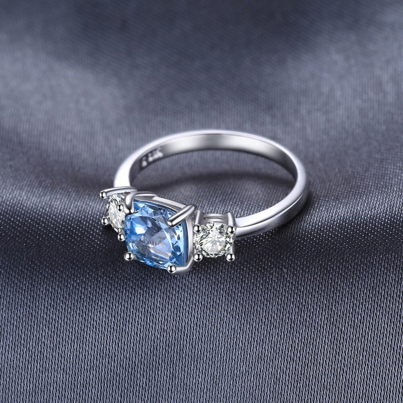 925 Sterling Silver 1.9ct Sky Blue Topaz 3 Stone Ring for Women