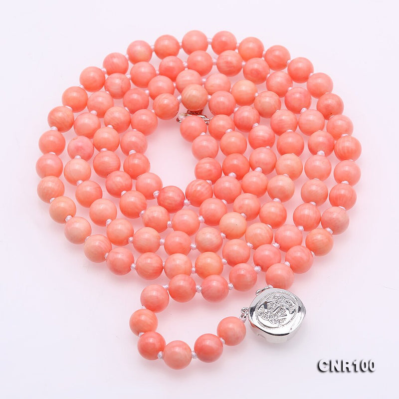 YX Elegant Handmade 2 Rows 8mm Round Pink Coral Necklace