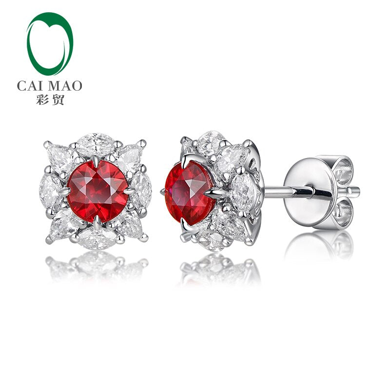 18kt White Gold Natural Ruby and Diamonds Stud Earrings for Women