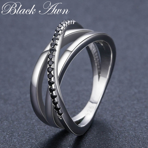 Bijoux 925 Sterling Silver Classic 3.9g Baguet Row Black Spinel Ring